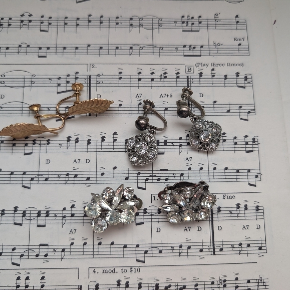 Vintage Set Of Clip 3 Pairs Of Earrings Elegant Silver and Gold Floral Earrings